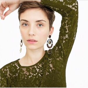 J.CREW Lace Top with Built-In Camisole EUC Floral Design Olive Green Size 2